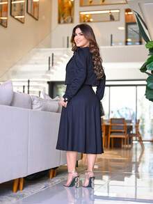 Midi Flared Dress + Blazer Set Elegant Executive Evangelical Fashion - màu đen - Xem 4