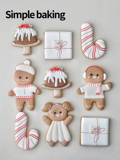 A Greek Style Christmas Cookie Cutter, Cute Kitchen Parent-Child Cookie Molds, Christmas Decorations, (Gingerbread Man, Cake, Gift, Crutch)Fondant Cookie Stamps, Cake Decoration Cookie Shaper, Dessert Making Tools