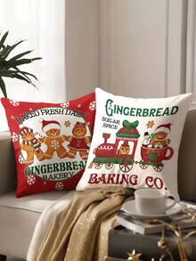 4pcs/1pc Christmas Gingerbread Pillow Covers - Holiday Baking And Candy Design, Festive Cushion Covers, 18x18 Inch For Living Room, Room Decoration, Sofa And Bedroom (Filling Not Included) Great For Christmas Decorations, Christmas Party, Home Decor - Multicolor - View 5