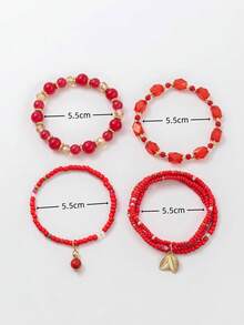 4pcs/Set Multi-Layer Beaded Bracelet Set, Vintage Bohemian Style Leaf Pendant Layered Bracelet Accessories For Women Daily Wear