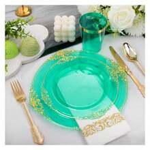 Clear Green Plastic Plates - 175pc Disposable Dinnerware Set For 25 Guests - As Picture/B - View 2
