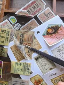 1本20张复古英文信纸、古董发票、清单DIY剪贴簿装饰贴纸本，多材质剪贴簿用品文具贴纸 - 彩色 - 查看 6