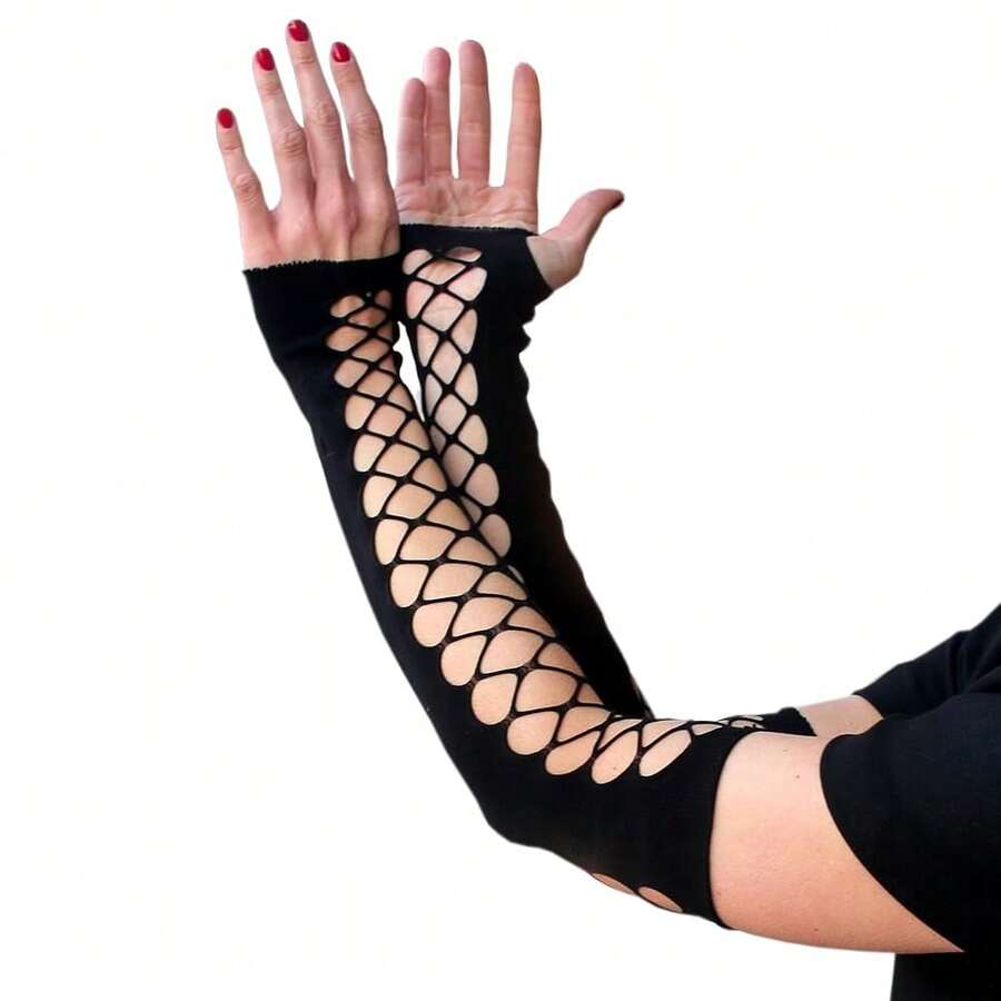 Millennials In Motion Mesh Arm Warmers Gloves{"Size_name":"OneSize","Color_name":"GothBlack"} - Multicolor3 - View 1