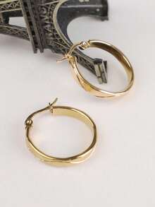 1 对金色/银色不锈钢环形耳环，不同图案可选，圆形、圆形、鱼鳞图案，防过敏，适合女士/女孩