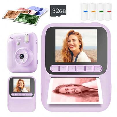 这款即时照片打印数码相机具备8倍光学变焦和1080P高清视频录制功能，内置闪光灯，包含4卷色彩鲜艳的打印纸（红/蓝/橙/绿），设计小巧便携，界面友好易用，是旅行摄影、派对活动、特殊场合和捕捉难忘瞬间的理想之选，也是摄影爱好者、内容创作者和初学者的完美礼物。配备1300mAh可充电电池。