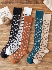 1 Pair Women's Long Socks, Ins Korean Style NY High Tube Socks, Retro College Style, Autumn/Winter