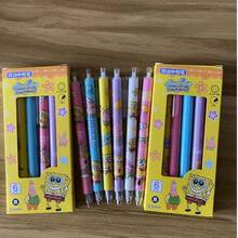 6pcs/Box Cartoon Star Spongebob Push-Button Ballpoint Pens, Cute Patrick Star Design, Colored Pens, Journaling Supplies, Office Accessories, 0.5mm Black Carbon Ink Pens, Suitable For Gifts/Christmas Gifts/Gifts For Men/Christmas Stocking Stuffers