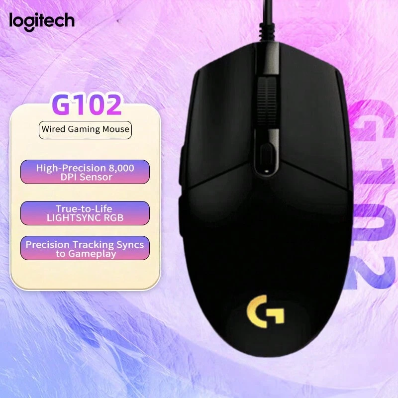 Logitech G102 Wired Gaming Mouse, RGB Lighting, High Cost-Performance Lightweight Design, Ideal For Esports Beginners, Suitable For Medium To Small Hands, Black - Black - View 1