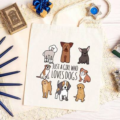 Bolso de lona estiloso para amantes de los perros - Espacioso y ligero con correa segura, diseño "Solo una chica que ama a los perros", perfecto para uso diario, viajes y compras - Lona de poliéster duradera