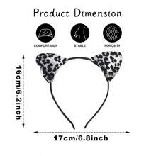 Silver Leopard Headband Glitter Cat Ears Hair Band Cute Leopard Print Hair Accessories For Women Girls Halloween Party Supplies