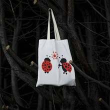 Women's Large Capacity Tote Bag - Cute Ladybug Floral Print Design, Durable Polyester Canvas Handbag, Suitable For Beach, Gym, Daily Use - Mother's Day Gift, Reusable Shopping Bag, Open Design, Sturdy Handle, Machine Washable - Beige Tote Bag, Essential For Students And Women - Màu be - Xem 3