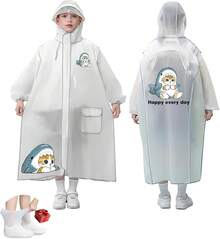Impermeable para Lluvia,Impermeable para Lluvia Ciclismo de Reutilizable,Kit de Poncho para Lluvia de niño con Botas para Lluvia,para Exteriores,Ciclismo,Excursionismo y Uso Diario - blanco - Ver 13