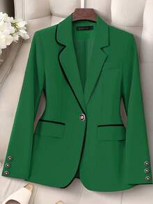 HOMEYEE Vintage Casual Blazer Jacket With Contrast Color Blocking, Suitable For Spring, Summer, Autumn, Winter, Elegant For Business, Office, Vacation - 綠色 - 查看 8