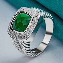 925 Silver Plated Square Green Zirconia 7-10# Ring For Women Wedding Charm Engagement Fashion Jewelry - Silver - View 3