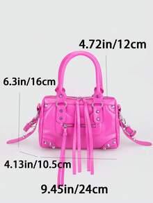 1 chiếc túi tote vuông phong cách retro punk Y2K màu hồng dưa hấu, phối nhiều mảnh vải, đính đinh tán kim loại, khóa kéo trang trí, quai xách đôi bằng chất liệu PU cổ điển, dây đeo có thể điều chỉnh, khóa kéo. Túi có quai xách đôi đính đinh tán, dây đeo vai có thể điều chỉnh, khóa kéo. Túi đeo chéo nữ sang trọng, kín đáo, đựng được điện thoại, ví đựng thẻ, phù hợp cho sử dụng hàng ngày, du lịch và mua sắm. - Màu Hồng  Dưa hấu - Xem 4