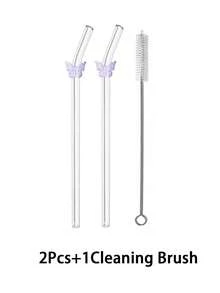 1/2/4/5/6/8支装可爱卡通玻璃吸管,带紫色蝴蝶结/大蝴蝶结吊坠,适用于水杯,防碎可重复使用透明玻璃吸管,配有清洁刷,适用于冷饮、奶茶、咖啡、果汁、冰沙,厨房、餐厅、鸡尾酒会、返校季、送给男女朋友、父母、朋友、节日用品、新年、情人节。 - 紫色 - 查看 12