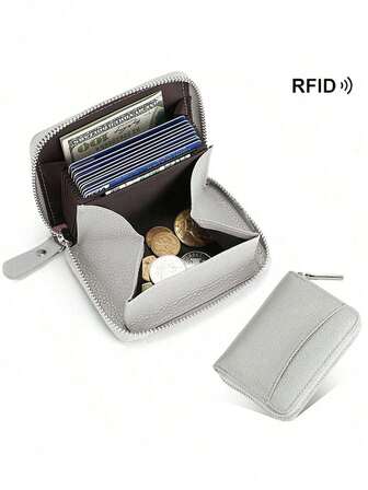 女士钱包 短款 RFID 防盗拉链钱包 时尚 PU 皮革钱包 大容量零钱包 女士钱包 迷你钱包 卡包 小钱包 零钱包