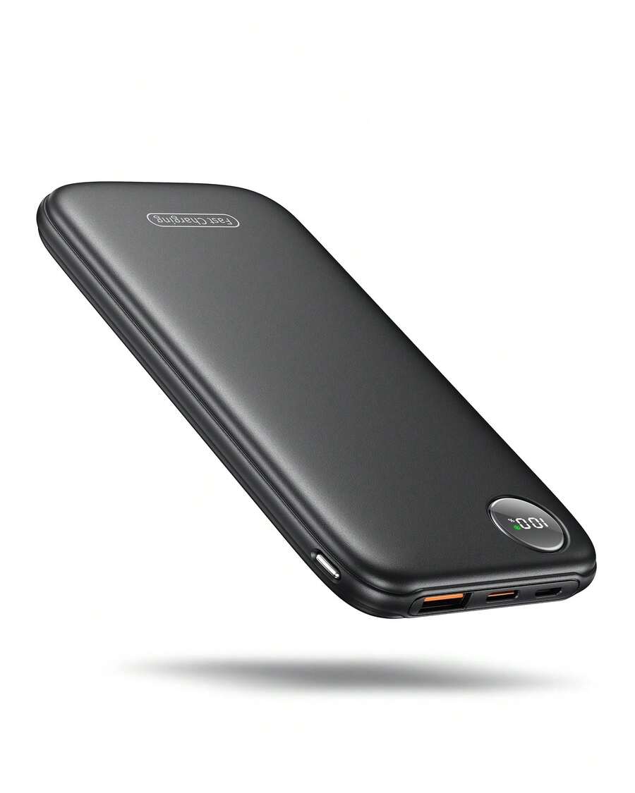 Powerbank Fast Charging Max 12V/4.5A, Ultra Slim Portable Charger USB C 10000mah, Travel Power Bank For IPhone 11 12 13 14 15 16 Android, DC Lightweight Battery Pack Phone Charger, Deep Black - 黑色 - 查看 1