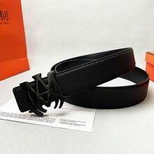 1PC Men's Stylish Black Faux Leather Belt With Unique Cutout Metal Buckle - A Versatile Fashion Accessory Perfect For Elevating Formal Suits, Casual Jeans, And Various Outfits, Boasting A Polished Modern Design That Adds A Touch Of Sophisticated Edge To Any Look For Daily Wear, Business Meetings, Or Special Occasions - Bạch tuộc vằn đen - Xem 6