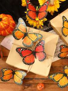 30/12/5pcs Orange Monarch Butterfly Decor, Realistic 3D Plastic Monarch Butterfly Artificial Flower Decoration, Suitable For Bedroom, Living Room, Autumn Party, Wedding, DIY Gift, Wall, Fireplace, Halloween, Thanksgiving, Home, Room Decor, Christmas - Multicolor - View 4
