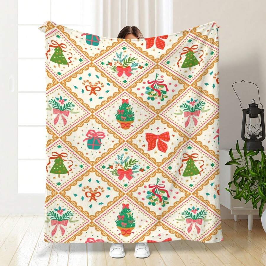 1 Pc Yellow Flower Christmas Gift, Suitable For Both Boys And Girls. A Versatile Blanket Perfect For Everyone-Ultra Soft And Comfortable Flannel, Ideal For All Seasons. Great For Bedrooms, Living Rooms, Sofas, Offices, Travel, Camping, Napping, Air-Conditioned Spaces. Modern Style Office Home Decor Holiday Gift. Eid Al-Adha/Mother's Day - Multicolor - View 1