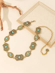 Adjustable Bohemian Style Gold Metal Waist Chain, Fashion Geometric Pattern Waist Belt For Women, Party Wear, Zinc Alloy Metallic Waist Belt, Suitable For Spring, Summer, Autumn, Winter