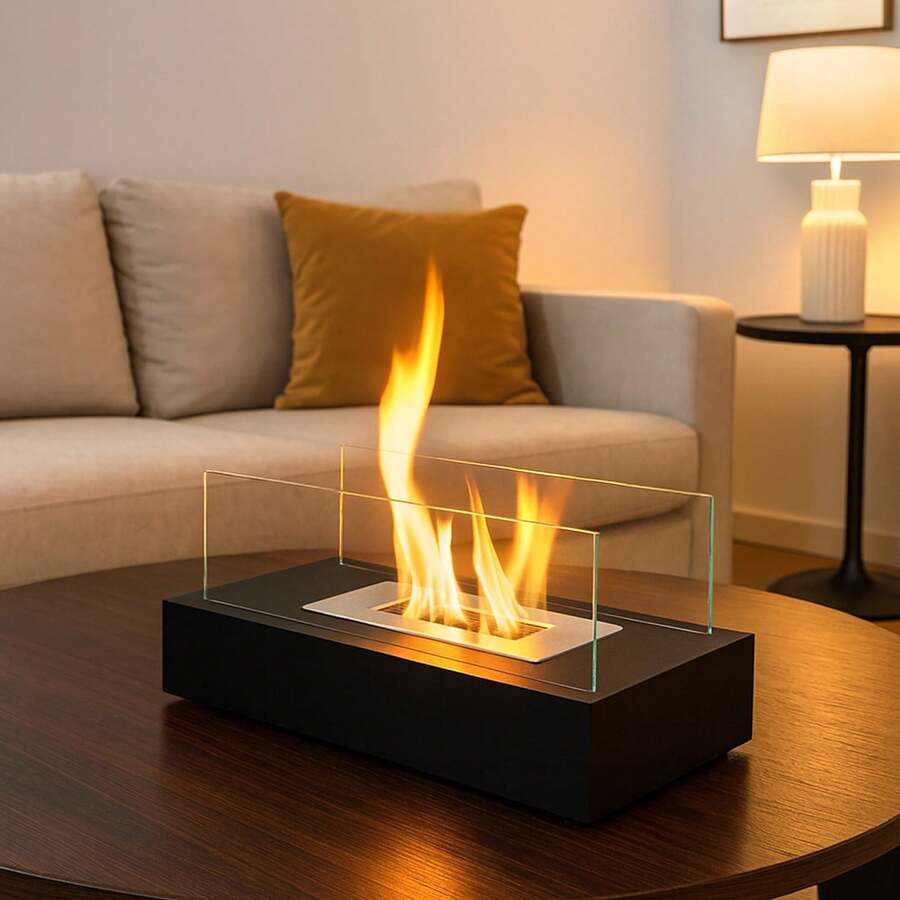 Indoor Outdoor Fire Pit – 45cm Compact Tabletop Fireplace, Clean-Burning Flame For Coffee Tables, Patios & Dining Areas, No Gas Line Or Chimney Required - 黑色 - 查看 1