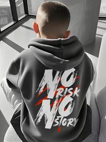 Tween Boy Letter Graphic Drawstring Hooded Sweatshirt - Dark Grey - View 1