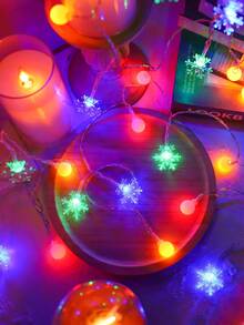 1pc 1.5/3/6m Snowflake&White Ball Christmas Decoration LED Light String, Christmas Indoor Decoration Snowflake Light String, Christmas Tree Decoration Light, Winter House Room Wall Decor Light String, Home Bedroom Decor Snowflake String Lights