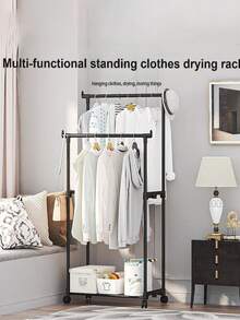 这款时尚的单层/双层衣柜配有滚轮和底座，适用于家庭、酒店、宿舍、客厅、卧室、阳台、玄关等场所。双杆设计（尺寸：57厘米*35厘米*120厘米，可悬挂6-8件衣物）易于拆卸。 - 彩色 - 查看 7