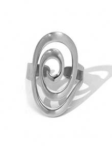 3pcs/1pc Vintage Geometric Spiral Stainless Steel Open Ring, Summer Women's Jewelry, Beach Accessories, Suitable For Daily Wear