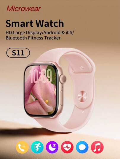 Microwear 2025 New Unisex Smart Watch, Compatible With Android And IOS, 2.06" HD Touchscreen, Fitness Tracking, Call/Message, 24/7 Heart Rate & Sleep Monitoring, Waterproof Rubber Material, Pink