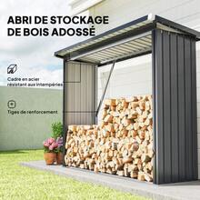 Outsunny Abri-bûches couvert en acier galvanisé, 2 m³, support pour bois de chauffage robuste, montage rapide, étagère à bûches extérieur plancher surélevé toit incliné, 213x66,5x150cm, gris foncé - Gris foncé - Voir 2