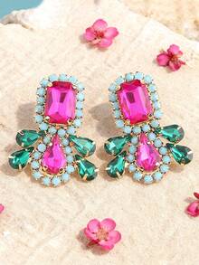 sehuoran 1 Cặp bông tai kẹp bằng hợp kim đồng đính đá Rhinestone, kẹp bông tai thủy tinh chất lượng cao dành cho phụ nữ đeo hàng ngày - E1662 - Xem 2