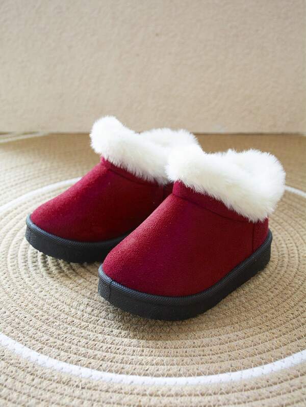 1 par de botas de nieve para tobillos de bebé niña, forradas con forro térmico falso, cómodas y lindas para salidas de invierno