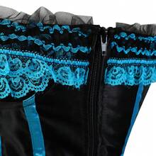 Jutrisujo Corsets For Women Tops Plus Size Stripe Lace Up Overbust Bustier ZipperLingerie Halloween Costumes - 8068-Light blue - 查看 5