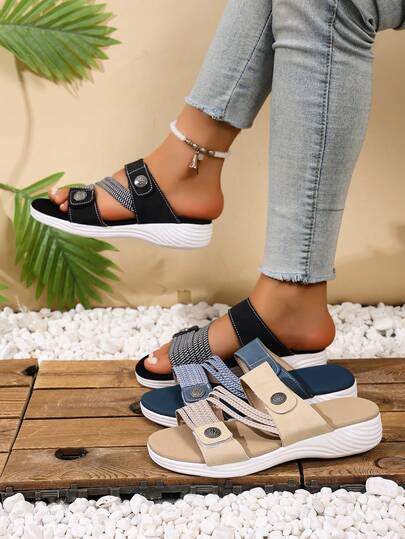 Youth Summer Casual Set Foot Fashion Sandals Flat Bottom Simple Solid Color Breathable Fashion European And American Style Sports And Leisure Sandals