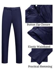 Mens Suit 3 Piece Slim Fit Double Breasted Vest Men's Suits Tuxedo Set Casual Jacket Blazer Vest Pants Groom Wedding - 藏蓝色 - 查看 3