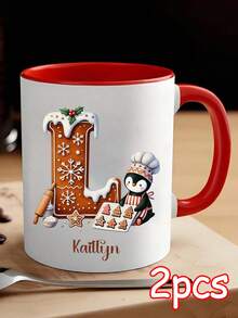 1/2/4pcs Personalized Custom Text Gingerbread Initial Mug | Custom Mug For Friend Holiday Surprise Gift, Long-Distance Friendship Christmas Keepsake, Daily Office Coffee/Tea Cup, Friend Gifting Accent - Multicolor - View 20