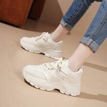 2025春秋新款隐形坡跟厚底运动鞋女百搭短筒厚底休闲运动小白鞋 - 白色 - 查看 4