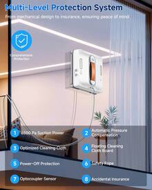 Lubluelu Smart Window Cleaning Robot Remote Control With Dual Water Spray Anti-Fall 6500Pa Intelligent Obstacle Avoidance Power-Off Protection Works On All Glass Types And Window Designs - 查看 8