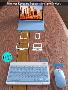 Wireless Keyboard Case Compatible With Ipad, Detachable Leather Protective Cover With Pencil Slot, Auto Sleep/Wake Function, Removable Wireless Bluetooth Keyboard With 150mAh Battery Capacity, Slim & Lightweight Stand Case - Light Blue