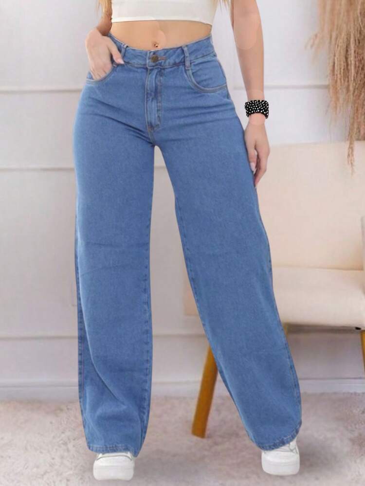 Gringa Wide Leg Jeans Women's High Waisted Butt Lifting Wide Leg Pants In Premium Thick Fabric, Marbled Blue Or Graphite - Medium Wash - View 12