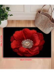 Red Rose Flower Doormat, Entrance Front Door Mat, Outdoor/Indoor/Bathroom/Kitchen/Bedroom/Entryway Decorative Rug
