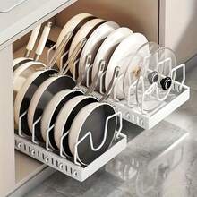1 Pc Expandable Multipurpose Pot Storage Rack With Adjustable Dividers For Cabinet Pot Rack, Kitchen Cabinet Pots And Pans Organizer, Home Kitchen Accessories