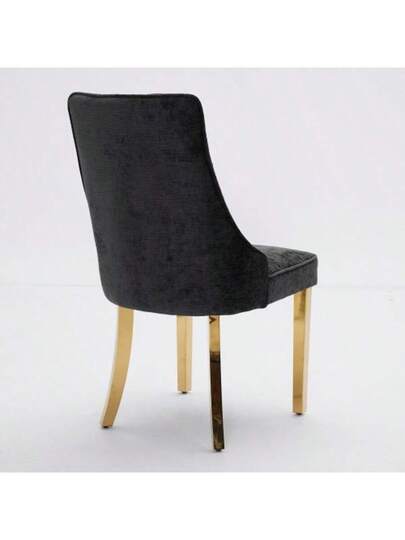 Rayon Cloth Flocking Chenille Dining Chairs Channel Kitchen Dinner Stoel Comfy Fabric Upholstered Accent Room Golden Stainless Steel Plating Legs,Set Of (Black), DE1647BK view 6