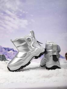 1 Par de Botas de Neve Infantis, Forradas Termicamente, Design Baixo-Médio, Antiderrapante e Durável, Botas Camufladas Felpudas para Uso Externo, Adequadas para Estudantes de 6 a 14 Anos em Regiões de Alta Latitude Fria, Inverno