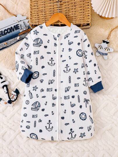 1件柔软舒适的100%纯棉婴儿长袖睡袋，双层保暖婴儿长袖睡袋，适合作为送给男宝宝和女宝宝的睡眠礼物