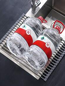 1 pieza Rejilla expandible para secar platos de acero inoxidable, montada sobre el fregadero, tabla de escurridor de platos, color negro y gris, brazo ajustable, estante de almacenamiento funcional para fregadero de cocina, adecuado para juego de utensilios de cocina, frutas y verduras, aplicable para cocina y baño, regalo de Navidad y Año Nuevo