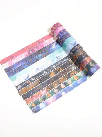 12 rollos de cinta washi con patrón de cielo estrellado, patrones creativos con estrellas, vías lácteas, constelaciones, océanos, ballenas y otras combinaciones de patrones, adecuados para diarios, scrapbooks, álbumes de fotos, material de decoración DIY, envoltura de regalos